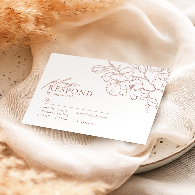 Elegant hand drawn floral terracotta wedding RSVP card (Elegant hand drawn floral terracotta wedding RSVP card)