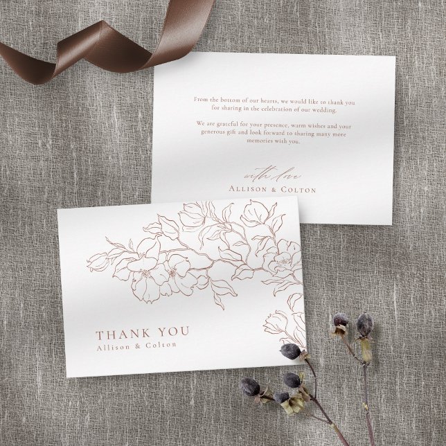 Elegant hand drawn floral terracotta wedding thank you card (Creator Uploaded)