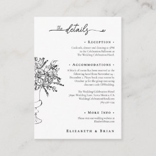 Elegant Hand Drawn Floral Wedding Details Enclosure Card