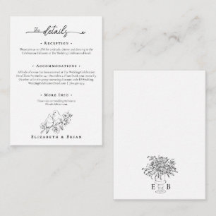 Elegant Hand Drawn Floral Wedding Details Enclosure Card