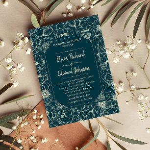 Elegant Hand-Drawn golden Flower wedding Invitation