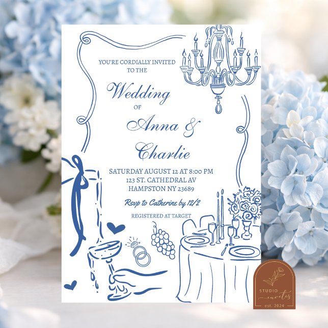 Elegant Hand Drawn Illustration Wedding Invitation (Creator Uploaded)