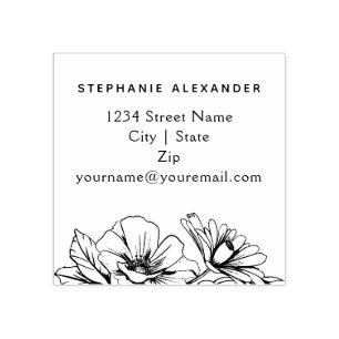 Elegant hand drawn ink flowers custom rubber stamp