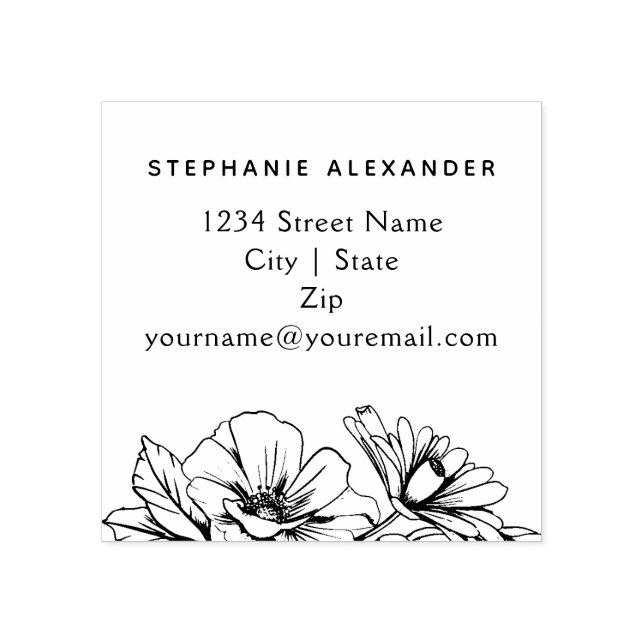 Elegant hand drawn ink flowers custom  rubber stamp (Imprint)