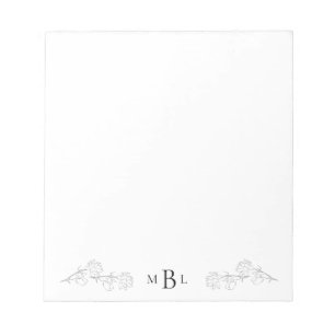 Elegant Hand-Drawn Jasmine Monogram  Notepad