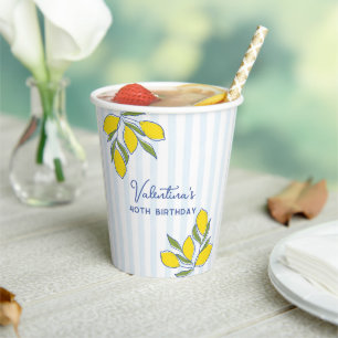 Elegant Hand Drawn Lemons Blue Stripes Party Paper Cups