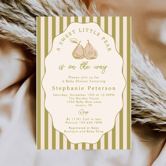Elegant Hand Drawn Little Pear Girl Baby Shower Invitation (Creator Uploaded)