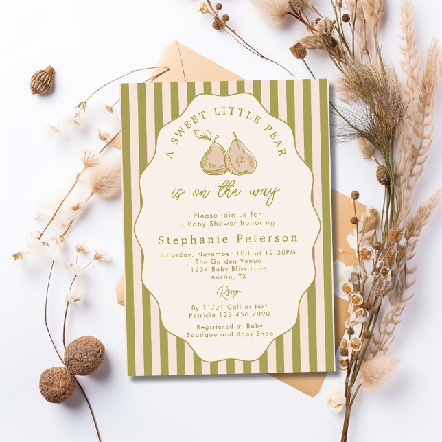 Elegant Hand Drawn Little Pear Girl Baby Shower Invitation (Creator Uploaded)