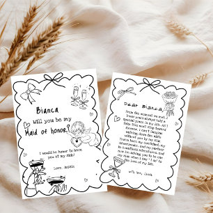 Elegant Hand Drawn Maid of honor Proposal Card