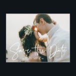 Elegant Hand Drawn Overlay Photo Save the Date Announcement Postcard<br><div class="desc">Elegant Hand Drawn Overlay Photo Save the Date Announcement Postcard | Announce your wedding date with this customisable photo save the date postcard. It features white hand lettered overlay. Personalised by adding your event details and favourite photo.</div>