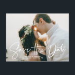 Elegant Hand Drawn Overlay Photo Save the Date Announcement Postcard<br><div class="desc">Elegant Hand Drawn Overlay Photo Save the Date Announcement Postcard | Announce your wedding date with this customisable photo save the date postcard. It features white hand lettered overlay. Personalised by adding your event details and favourite photo.</div>