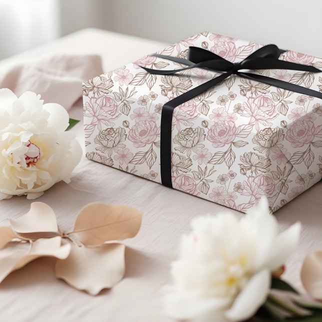 Elegant Hand-Drawn Peony & Leaf Floral Pattern Wrapping Paper (Elegant Hand-Drawn Peony & Leaf Floral Pattern Wrapping Paper)