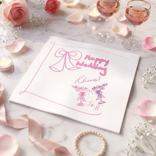 Elegant hand drawn pink minimalist cocktail napkin