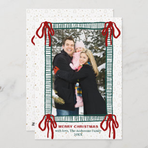 Elegant Hand Drawn Red Bow Christmas Photo Holiday Card