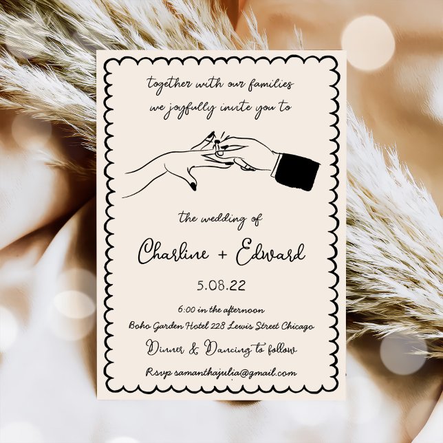 Elegant Hand Drawn Retro Black Wedding Invitation (Creator Uploaded)