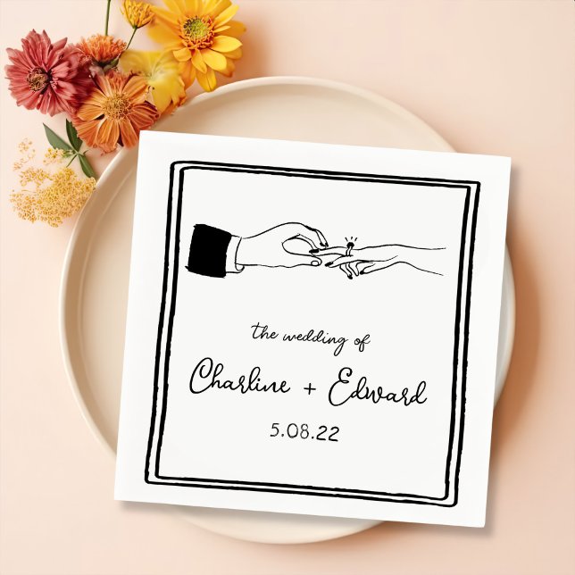 Elegant Hand Drawn Retro Black Wedding Napkin (Creator Uploaded)