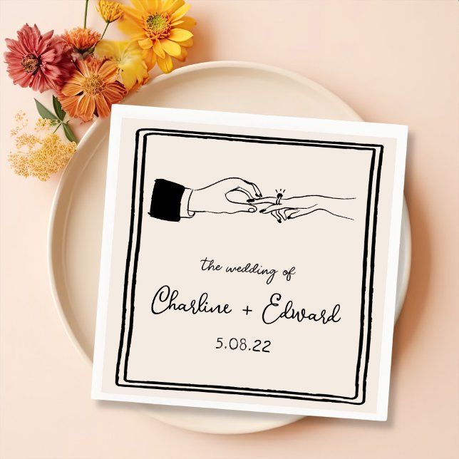 Elegant Hand Drawn Retro Black Wedding Napkin (Creator Uploaded)