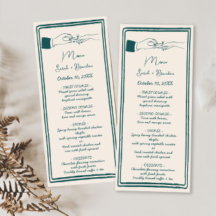 Elegant Hand Drawn Retro Green Wedding Menu