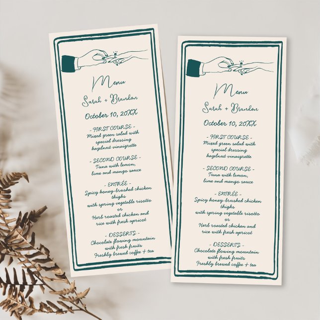 Elegant Hand Drawn Retro Green Wedding Menu (Creator Uploaded)