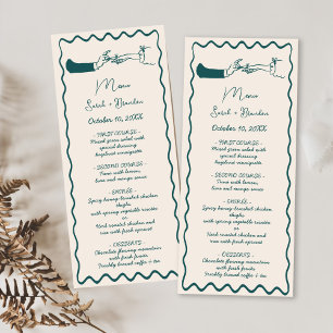 Elegant Hand Drawn Retro Green Wedding Menu