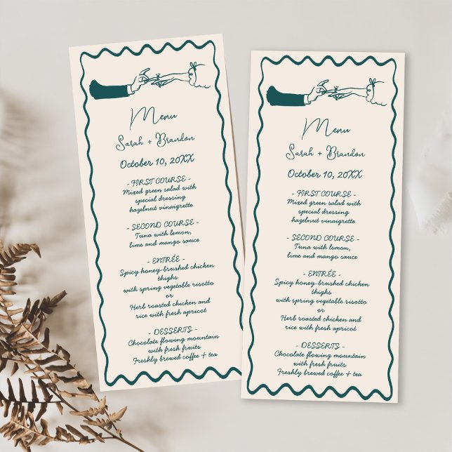 Elegant Hand Drawn Retro Green Wedding Menu (Creator Uploaded)