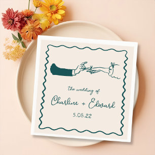 Elegant Hand Drawn Retro Green Wedding Napkin