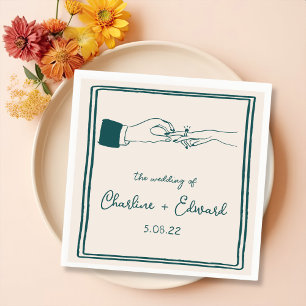 Elegant Hand Drawn Retro Green Wedding Napkin