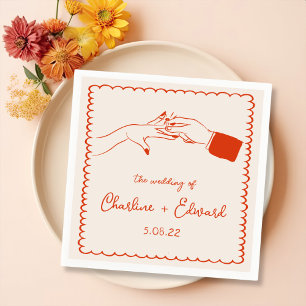 Elegant Hand Drawn Retro Orange Wedding Napkin
