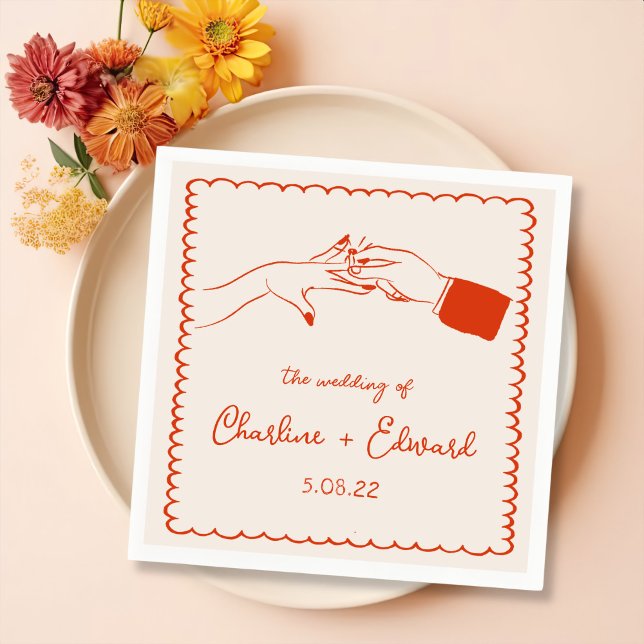 Elegant Hand Drawn Retro Orange Wedding Napkin (Creator Uploaded)