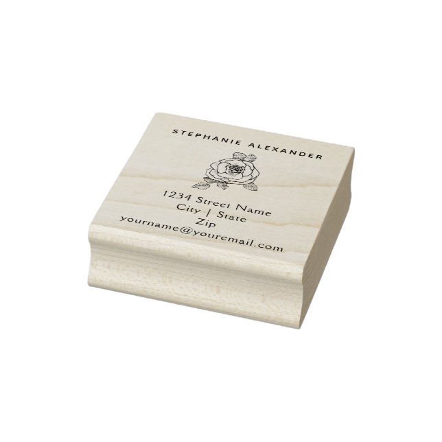 Elegant hand drawn rose flower custom  rubber stamp (Stamp)