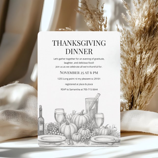 Elegant Hand-Drawn Thanksgiving Dinner Invitation (Creator Uploaded)