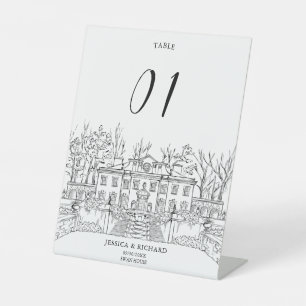 Elegant Hand Drawn Venue Chateau Illustration Pedestal Sign