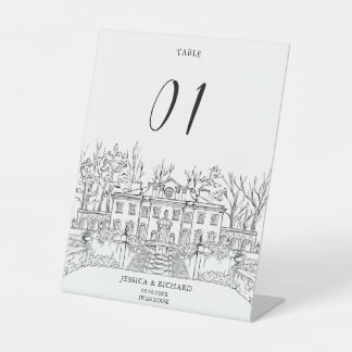 Elegant Hand Drawn Venue Chateau Illustration Pedestal Sign