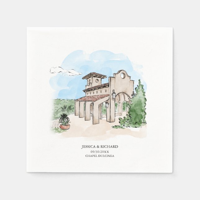 Elegant Hand Drawn Venue Thank You Napkin (Front)