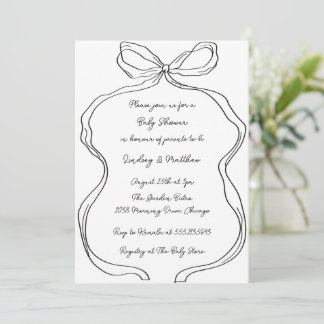 Elegant Hand Drawn Wavy Bow Baby Shower Invitation