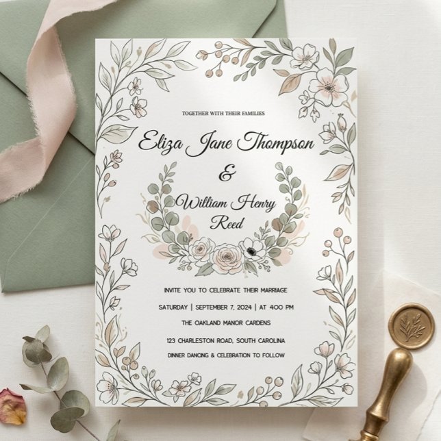 Elegant Hand-Drawn Wedding Invitation Card (Creator Uploaded)