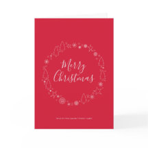 Elegant Hand drawn Wreath Red Holiday Card