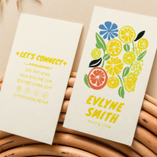 Elegant Hand Drawn Yellow Lemonade Retro Summer Business Card