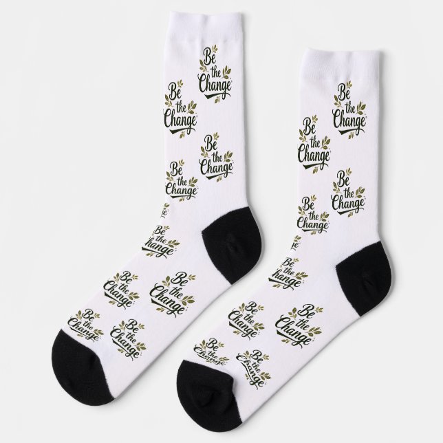 Elegant Hand-Lettered "Be the Change" Black Script Socks (Left)