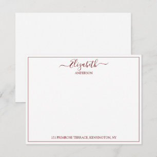 Elegant Hand Lettered Burgundy Name Address Note Card