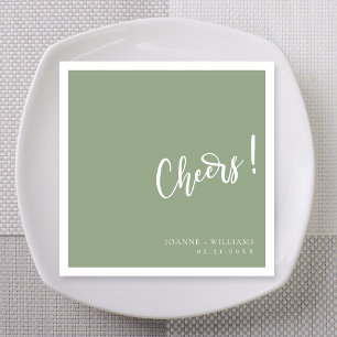 Elegant Hand-Lettered Cheers Sage Green Wedding Napkin