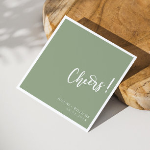 Elegant Hand-Lettered Cheers: Sage Green Wedding Napkin