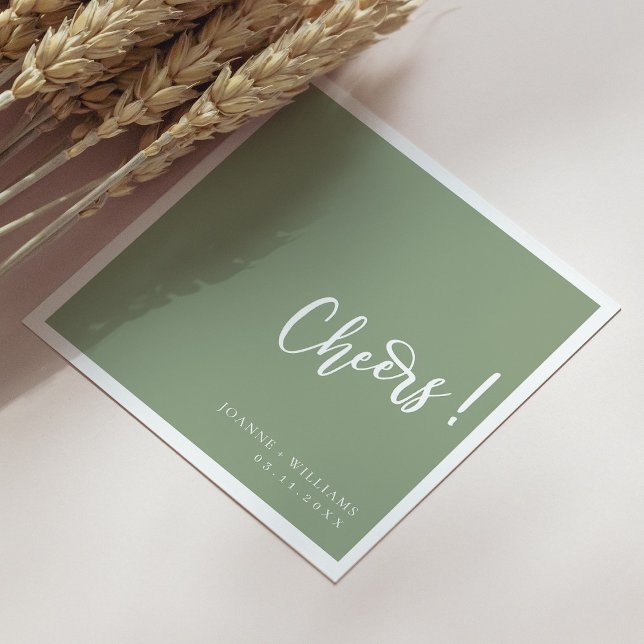 Elegant Hand-Lettered Cheers: Sage Green Wedding Napkin (Personalized Elegant Hand-Lettered Cheers: Sage Green Wedding Napkins)