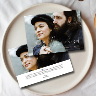 Elegant Hand-Lettered Just Married Wedding Photo Announcement