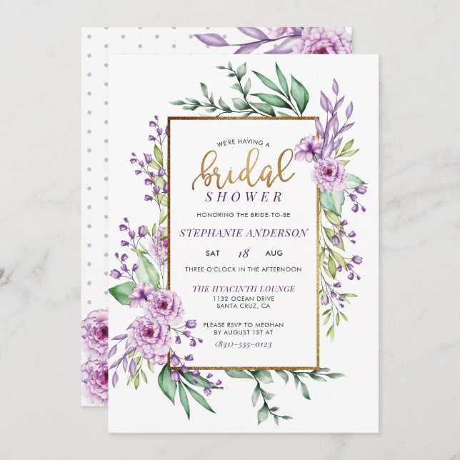 Elegant Hand-Lettered Script Floral Bridal Shower Invitation (Front/Back)