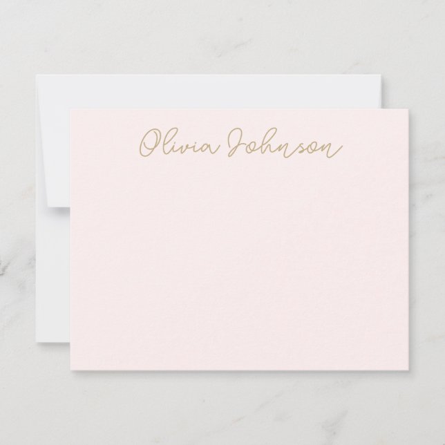 Elegant Hand Lettered Script Gold Pink Note Card (Front)