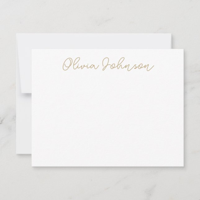 Elegant Hand Lettered Script Gold White Note Card (Front)