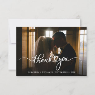 Elegant Hand-Lettered Wedding Photo Love Heart Thank You Card