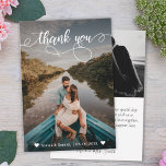 Elegant Hand Lettered Wedding Photo Thank You Card<br><div class="desc">Elegant Hand Lettered Wedding Photo Thank You Card. Modern Stylish wedding thank you postcard template featuring a full vertical photo on the front with the text "Thank You" in a swirly hand lettered typography script font in white on the picture. 2-sided card with 2 photo. Personalise your name and thank...</div>