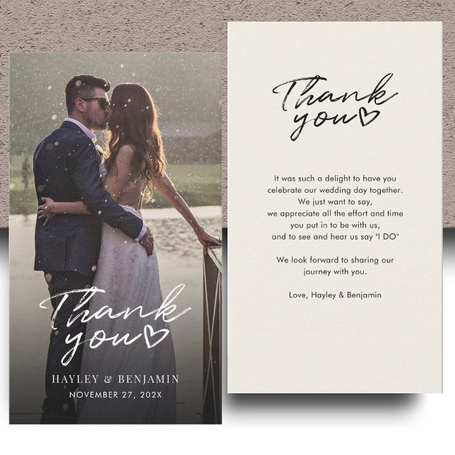 Elegant Hand-Lettered Wedding Photo Thank You Card (Elegant Hand-Lettered Wedding Photo Thank You Note Card)